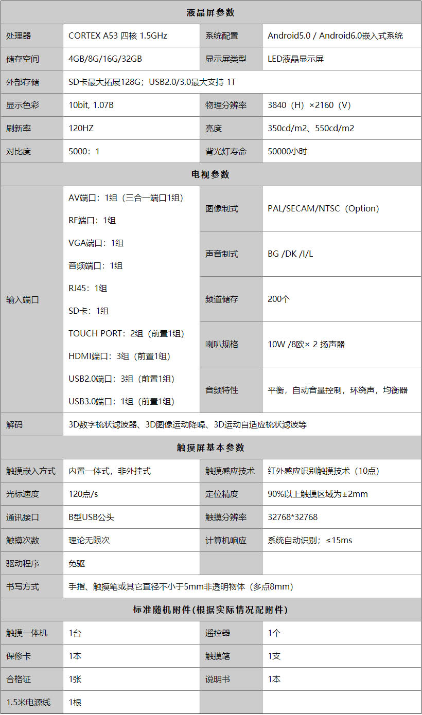 多媒體教學一體機配置參數